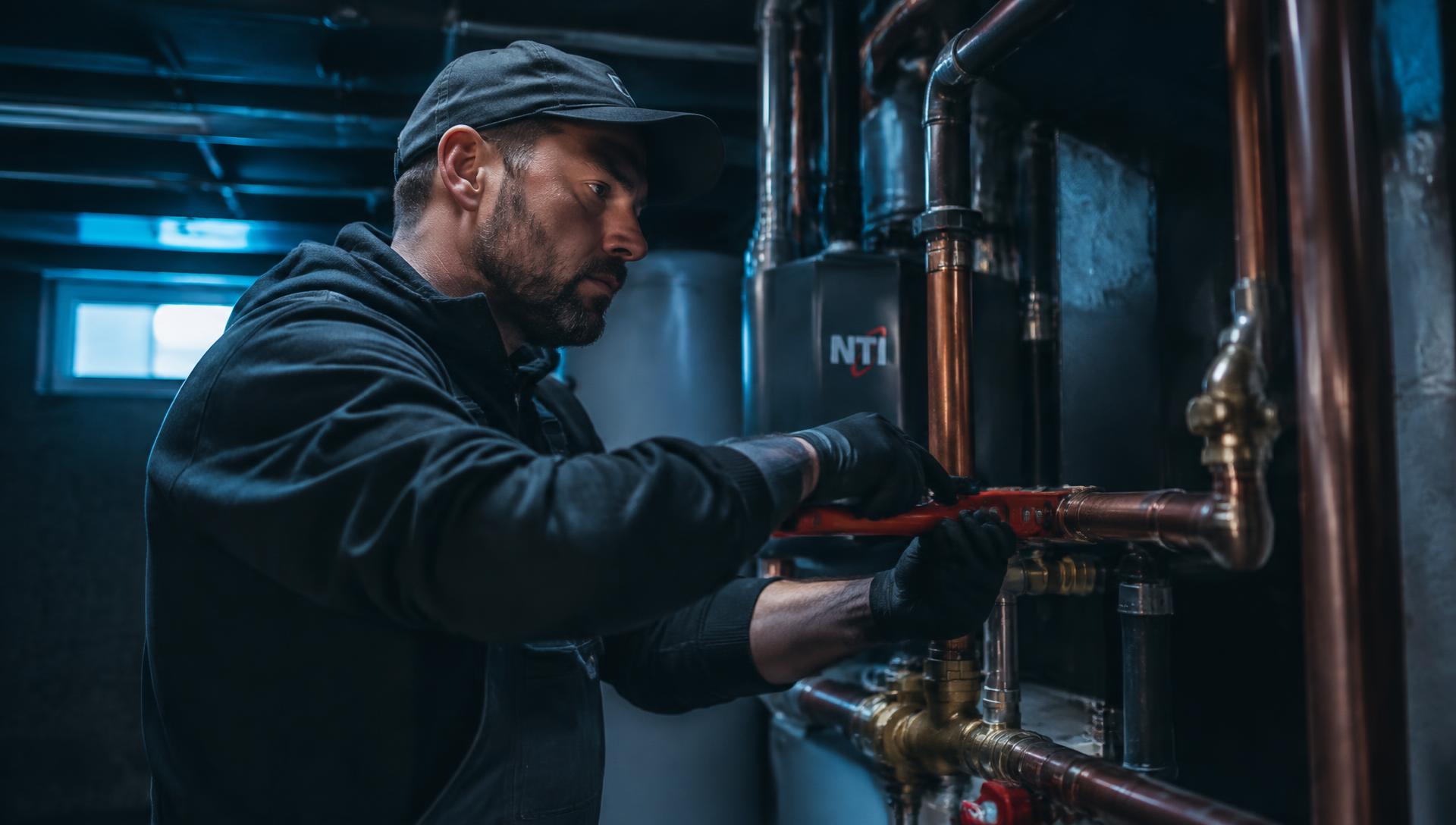 Reichman Plumbing technician working on copper pipes
